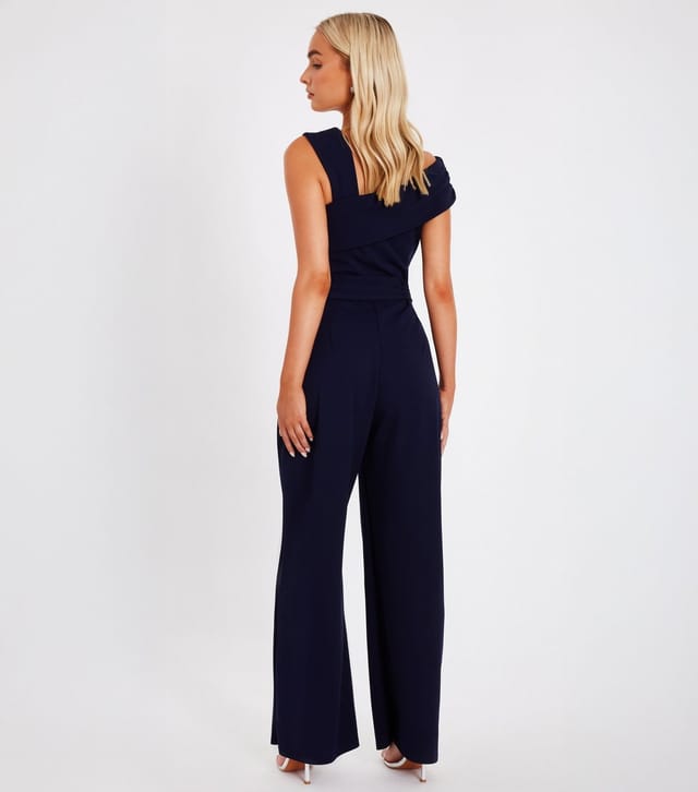 Quiz Women's Navy Asymmetric Wide Leg Jumpsuit Quiz New Look - 3