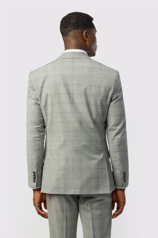 Ted Baker Ted Baker Men's Single Breasted Two Button Checked Slim Fit Suit Jacket in Silver - 2