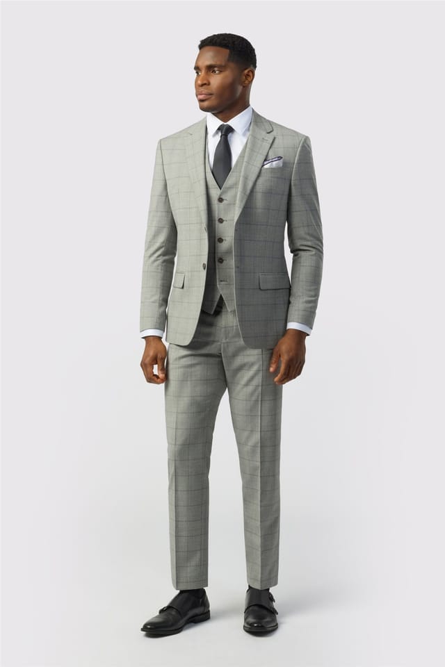 Ted Baker Ted Baker Men's Single Breasted Two Button Checked Slim Fit Suit Jacket in Silver - 3