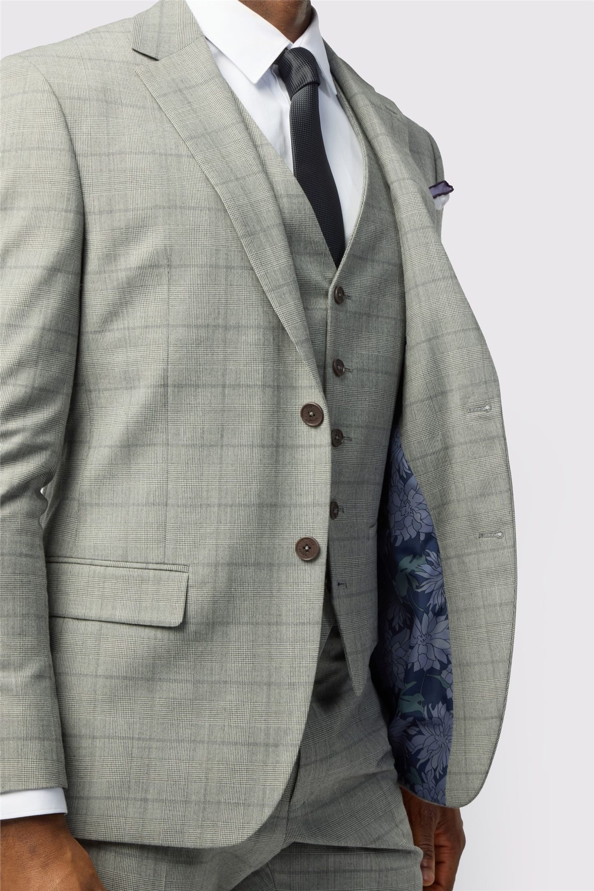 Ted Baker Ted Baker Men's Single Breasted Two Button Checked Slim Fit Suit Jacket in Silver - 4