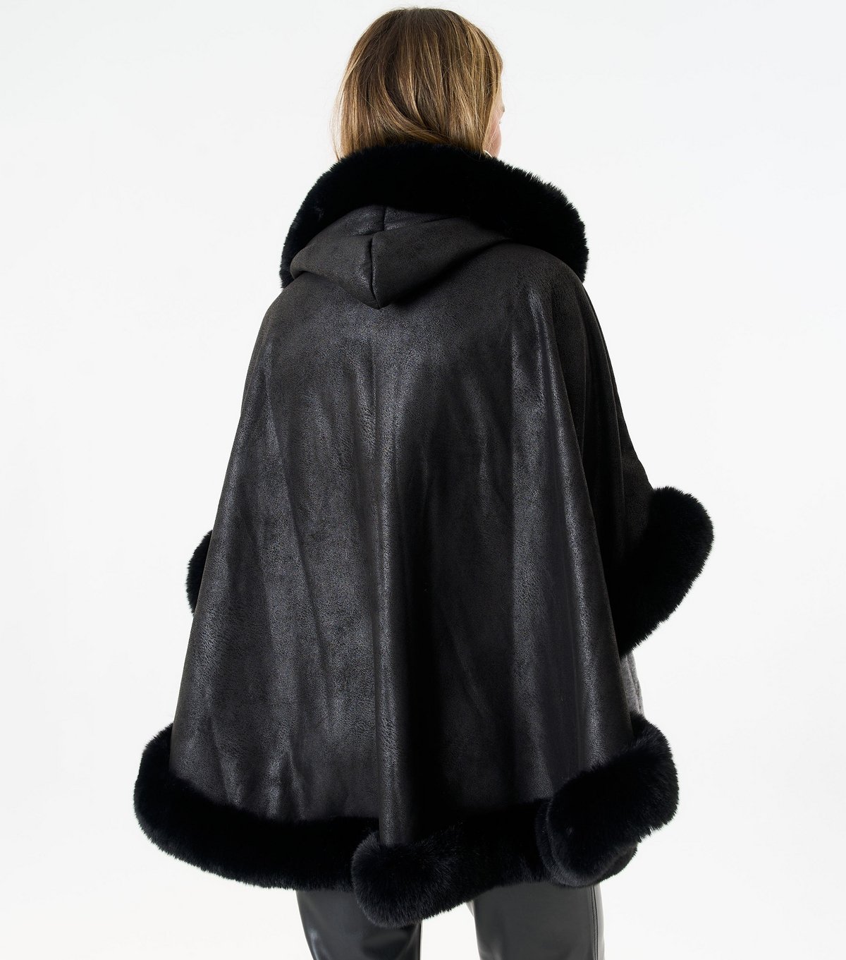 Gini London Black Faux Fur Trimmed Poncho Gini London New Look - 4