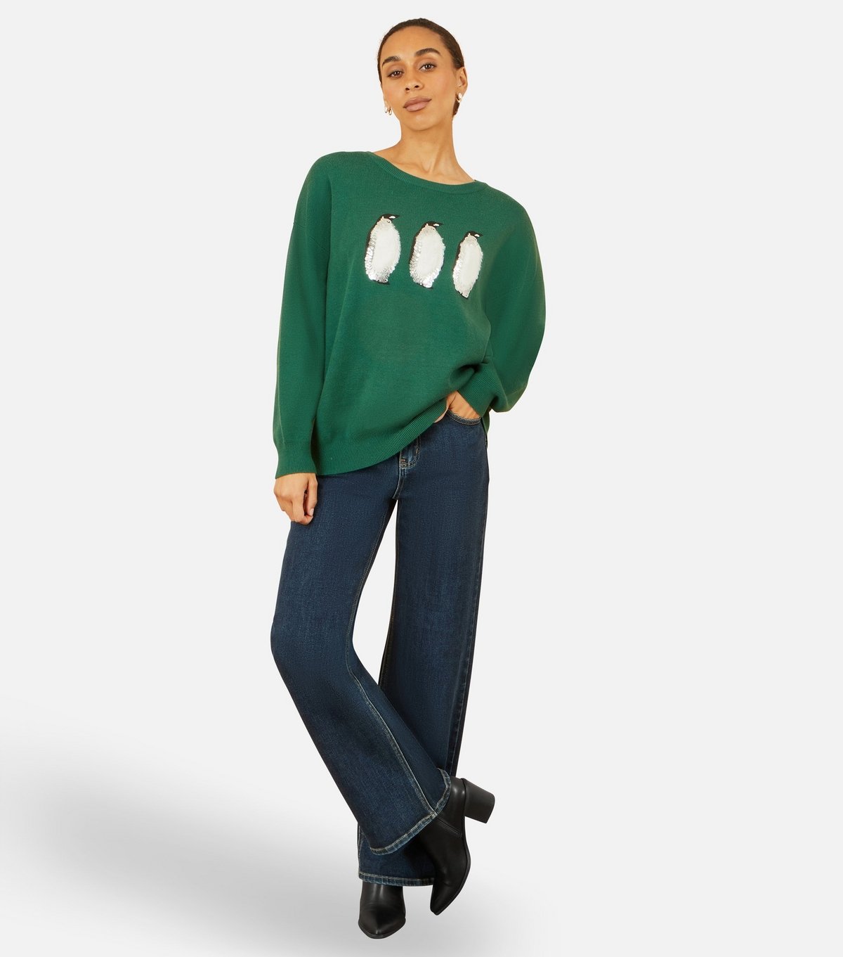 Yumi Women's Dark Green Penguin Jumper Yumi New Look - 2