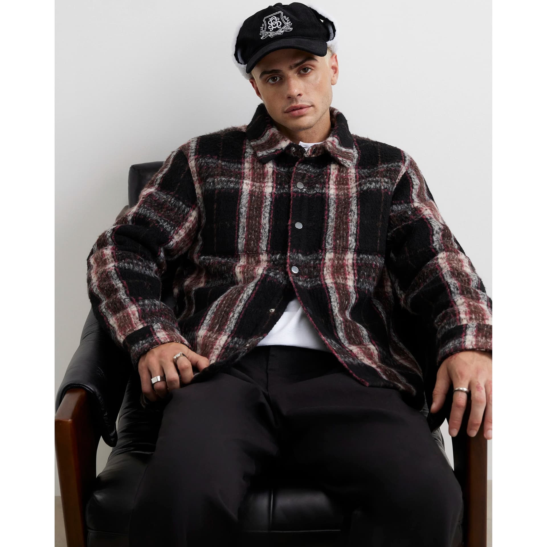 River Island Mens River Island Black Regular Fit Brushed Check Overshirt