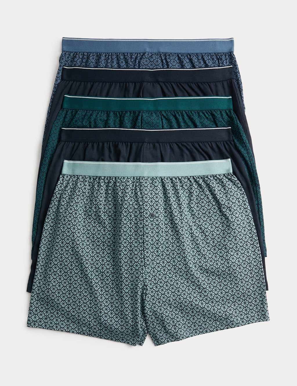 Marks & Spencer M&S 5 Pack Cotton Stretch Geometric Boxers Teal Mix