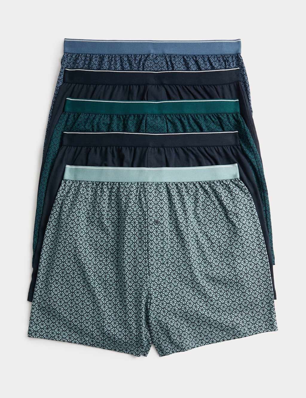 Marks & Spencer M&S 5 Pack Cotton Stretch Geometric Boxers Teal Mix - 1