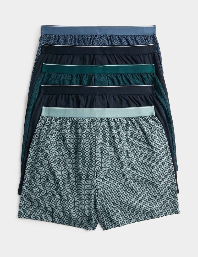 Marks & Spencer M&S 5 Pack Cotton Stretch Geometric Boxers Teal Mix - 1