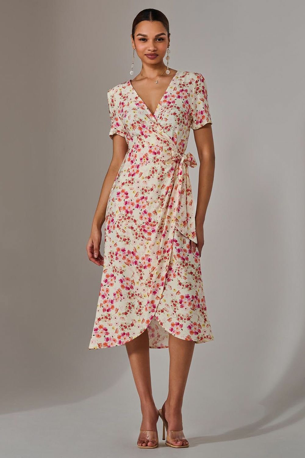 Jolie Moi Jolie Moi Women's Wrap Midi Dress in Light Pink - 2