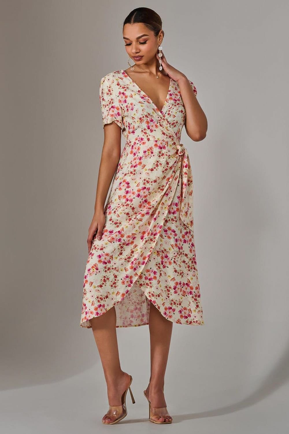 Jolie Moi Jolie Moi Women's Wrap Midi Dress in Light Pink - 4