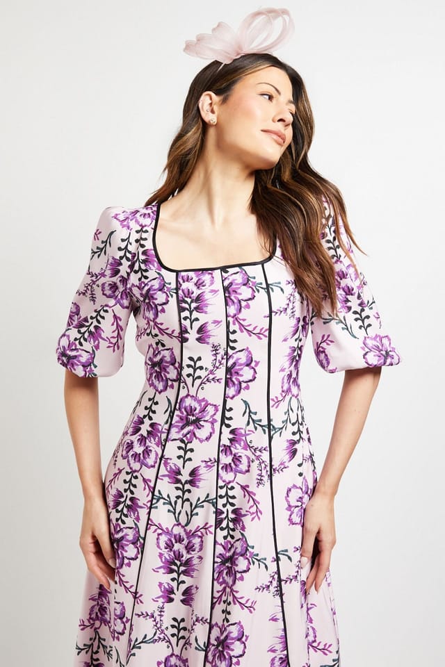 Wallis Wallis Women's Floral Contrast Ottoman Twill Midi Dress in Pink - 2