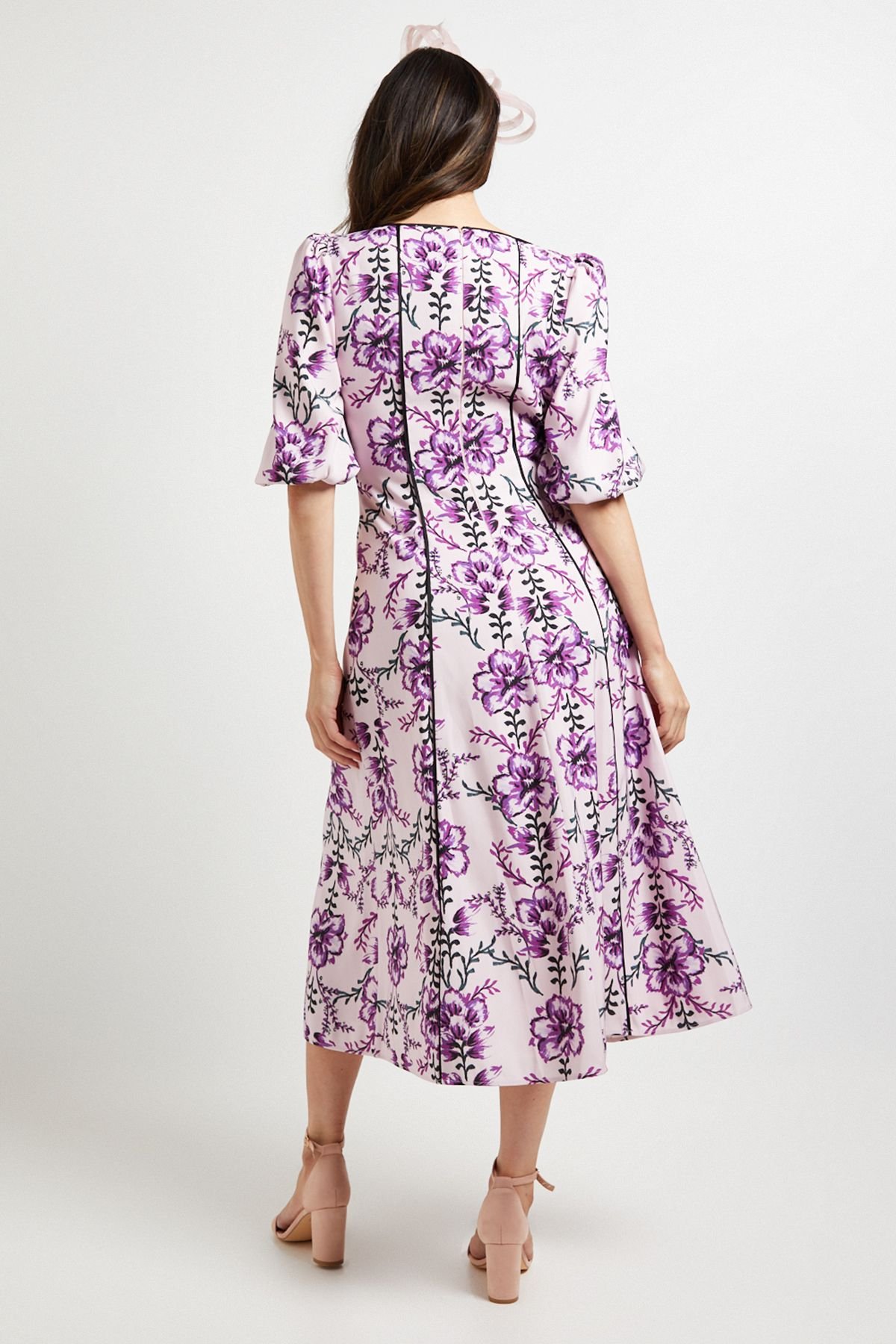 Wallis Wallis Women's Floral Contrast Ottoman Twill Midi Dress in Pink - 3