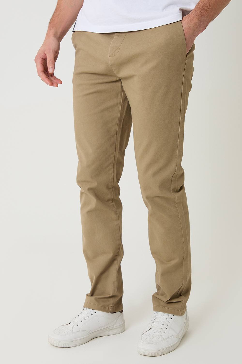 Threadbare Threadbare Men's Cotton Slim Fit Trousers With Stretch in Stone - 1