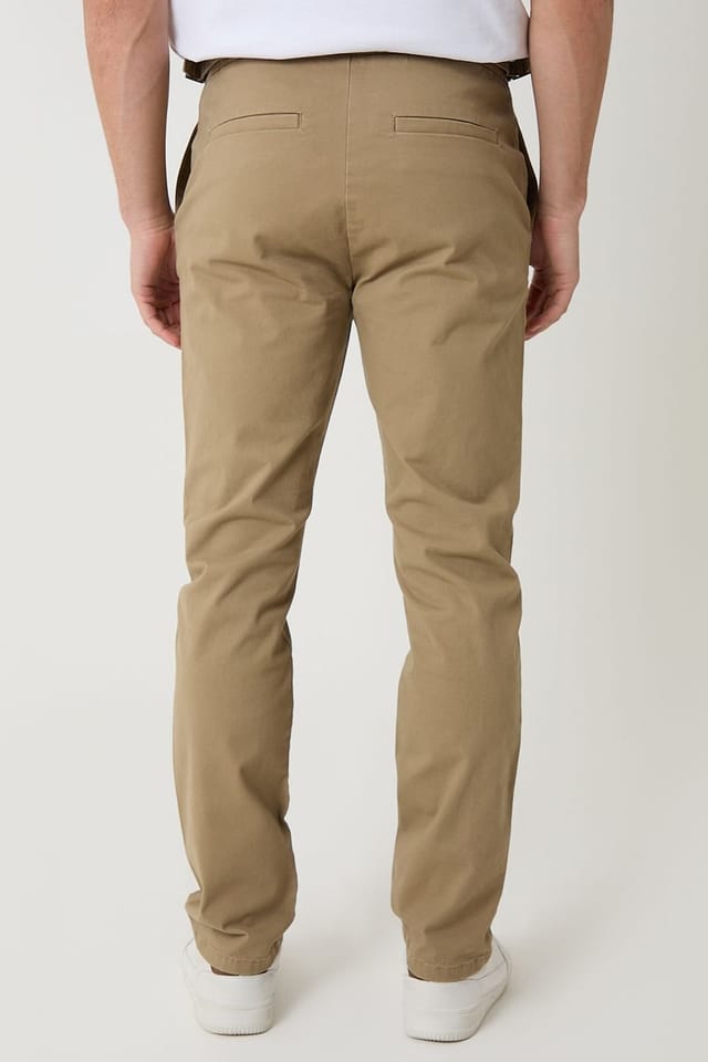 Threadbare Threadbare Men's Cotton Slim Fit Trousers With Stretch in Stone - 2