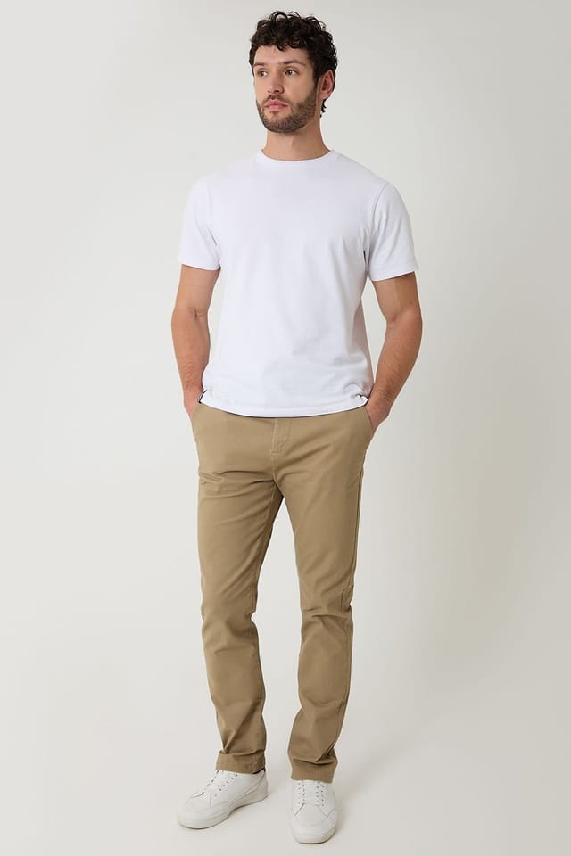 Threadbare Threadbare Men's Cotton Slim Fit Trousers With Stretch in Stone - 3