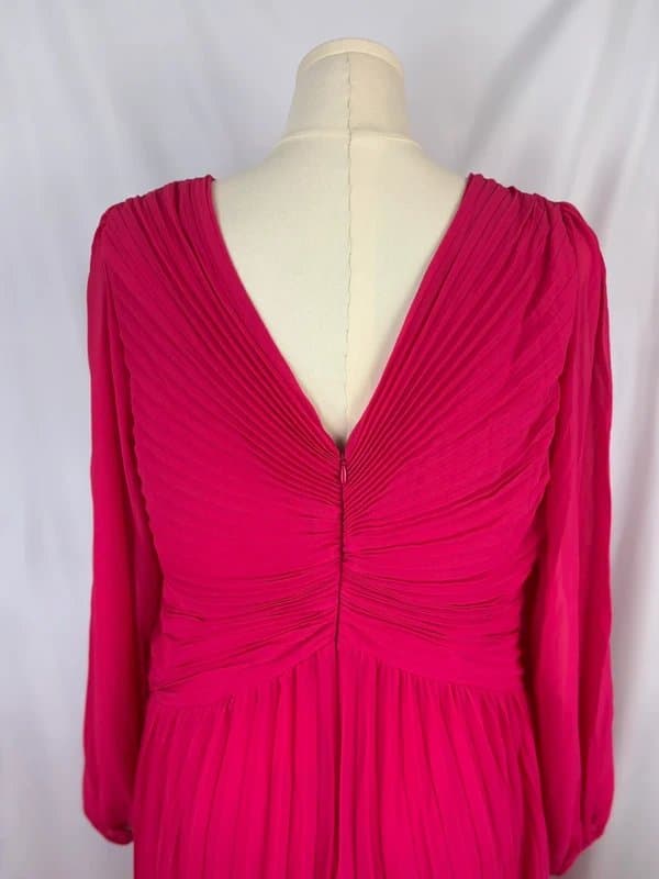 Forever New UK 18 Forever New Chiffon Pleated Midi Dress V Neck Ruched Long Sleeve Pink Occasion