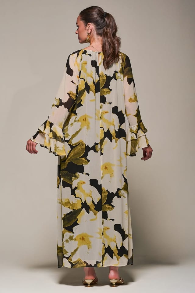 Jolie Moi Jolie Moi Women's Chiffon Long Sleeve Shift Maxi Dress in Black - 2