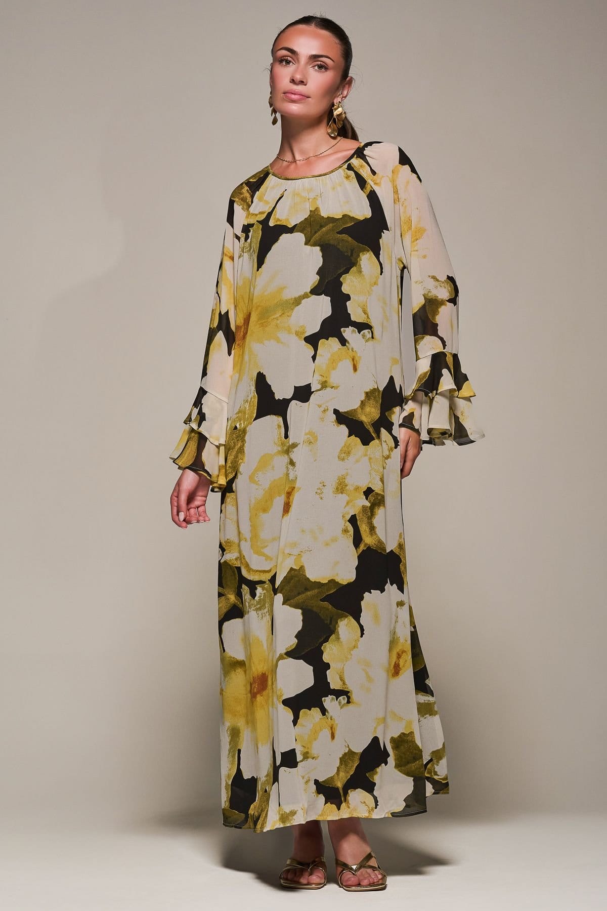 Jolie Moi Jolie Moi Women's Chiffon Long Sleeve Shift Maxi Dress in Black - 4