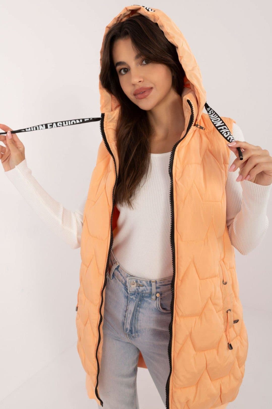 Love Lace Love Lace Women's Quilted Zip Vest with Detachable Hood in Orange