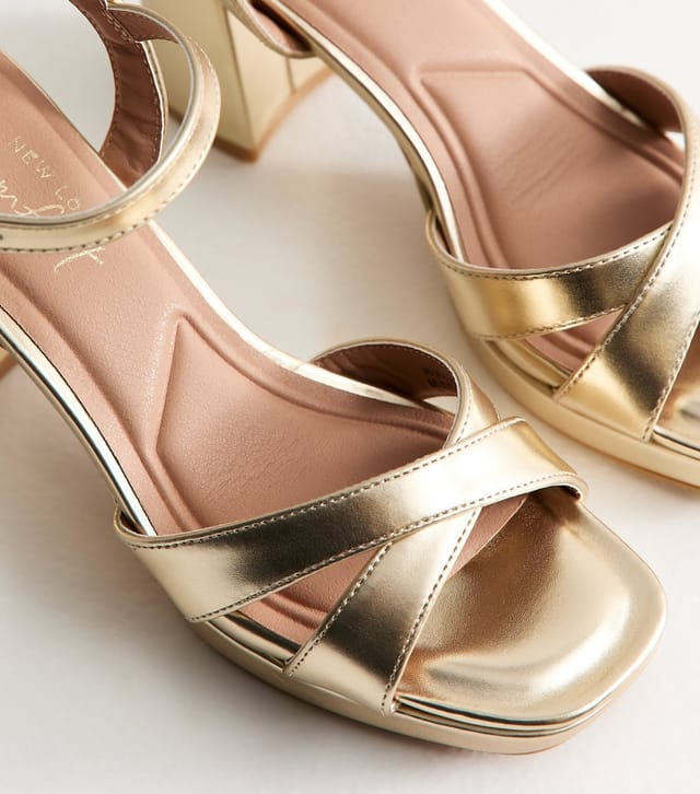 New Look Women's Gold Platform Heel Sandals Vegan New Look - 3