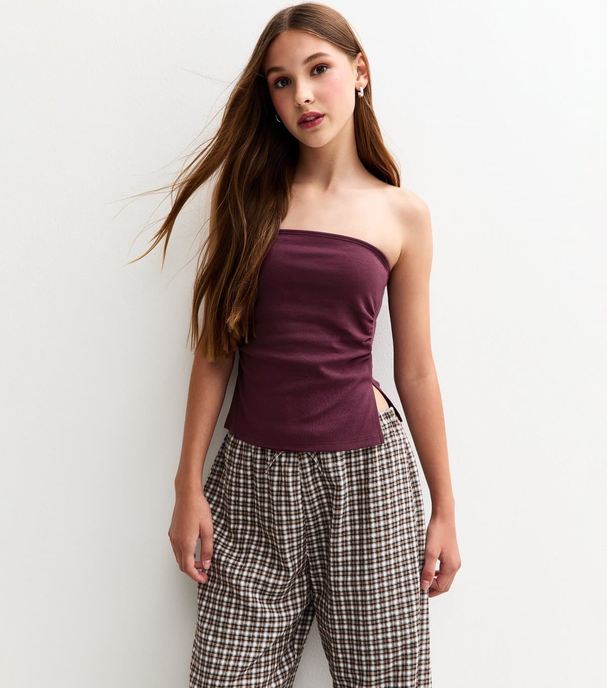 New Look Girls' Dark Burgundy Ruched Side Bandeau Top New Look