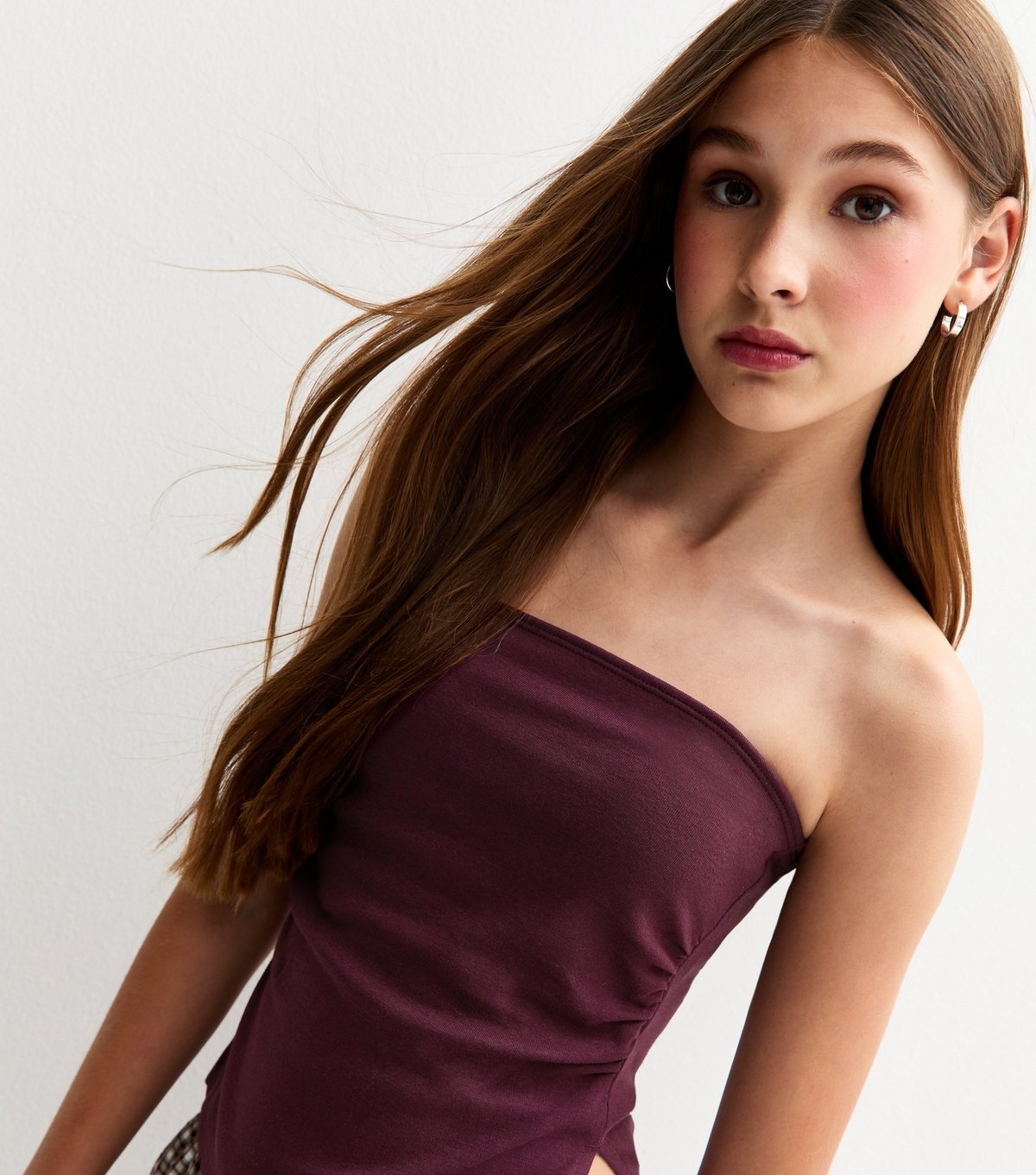 New Look Girls' Dark Burgundy Ruched Side Bandeau Top New Look - 2