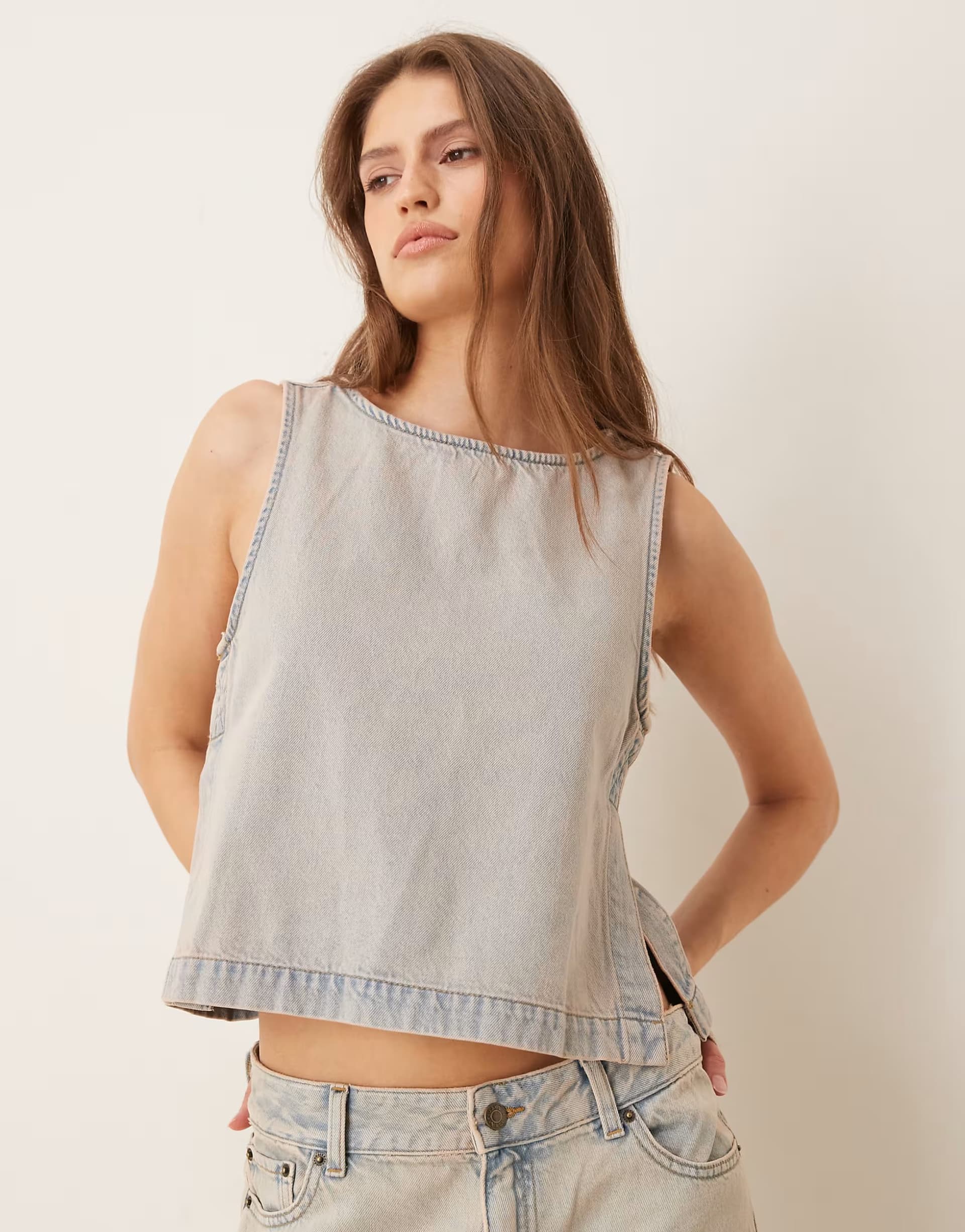 ASOS JJXX co-ord denim top with side detail in light blue wash
