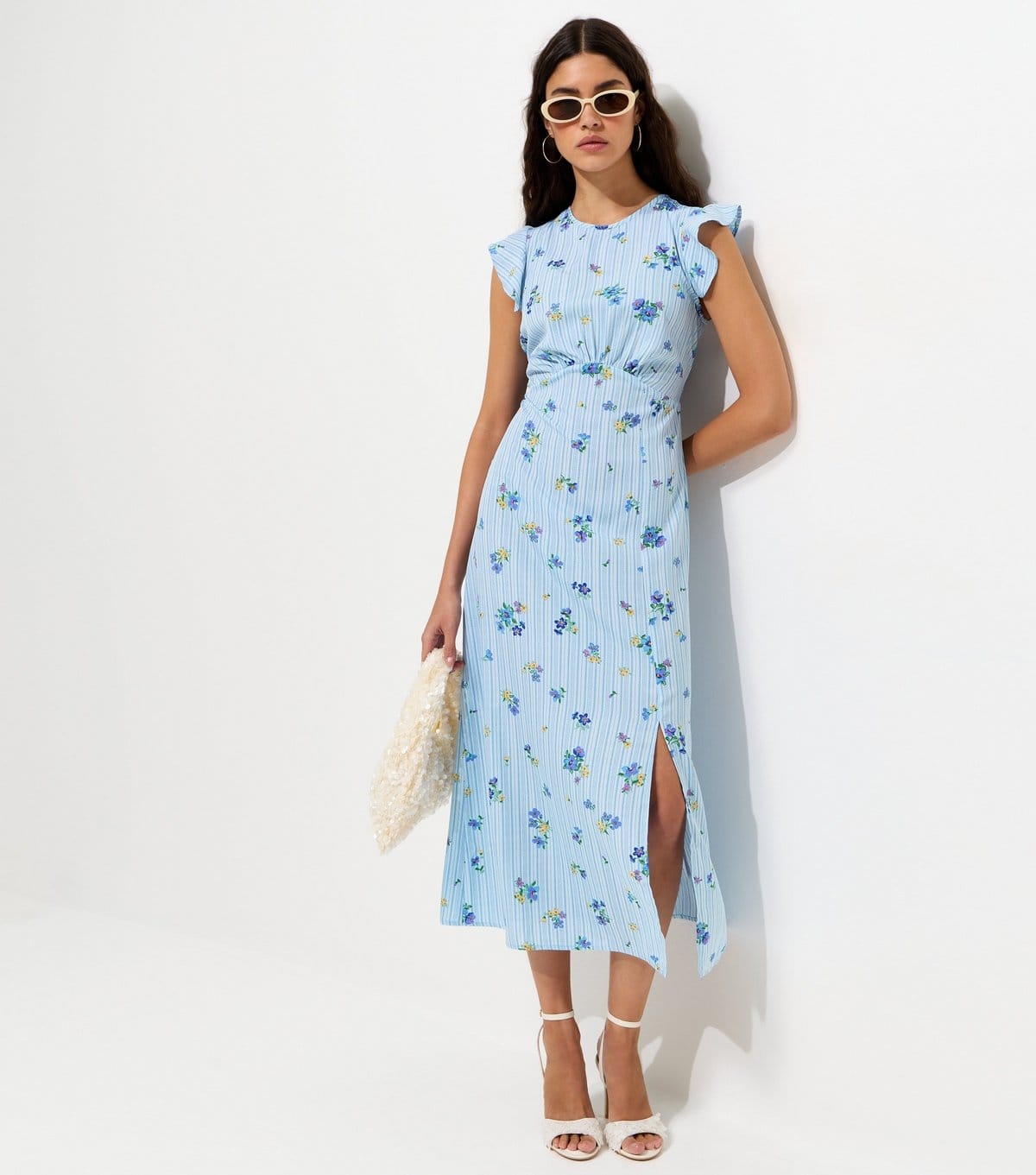 New Look Blue Floral Print Crepe Midi Dress