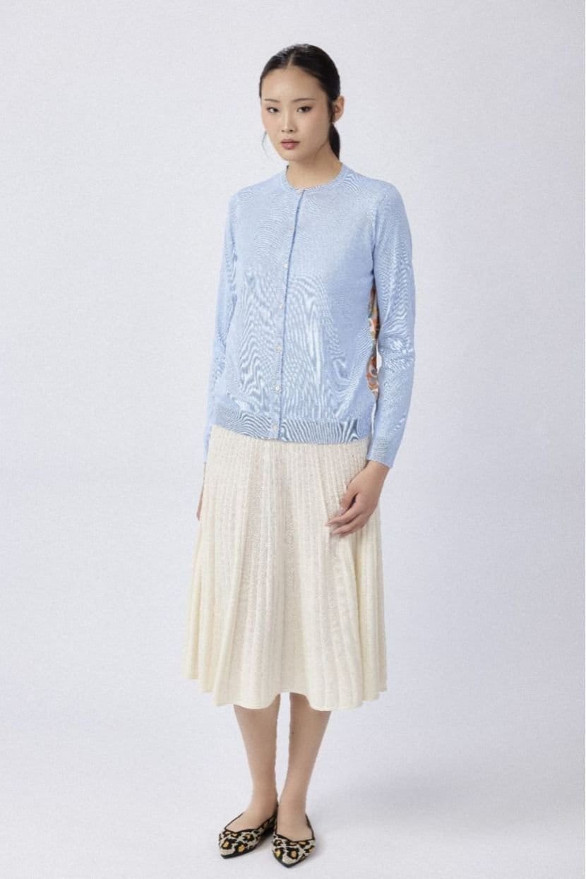 Denner Cashmere Denner Cashmere Women's Silk Blend Printed Back Cardigan in Pale Blue - 4