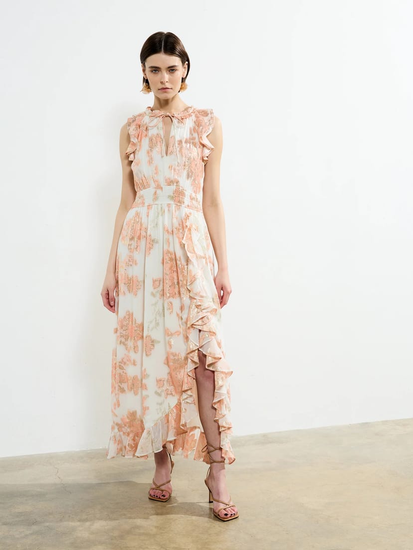 French Connection Elko Jacquard Fluted Midi Dress Ballet Pink Multi - 1