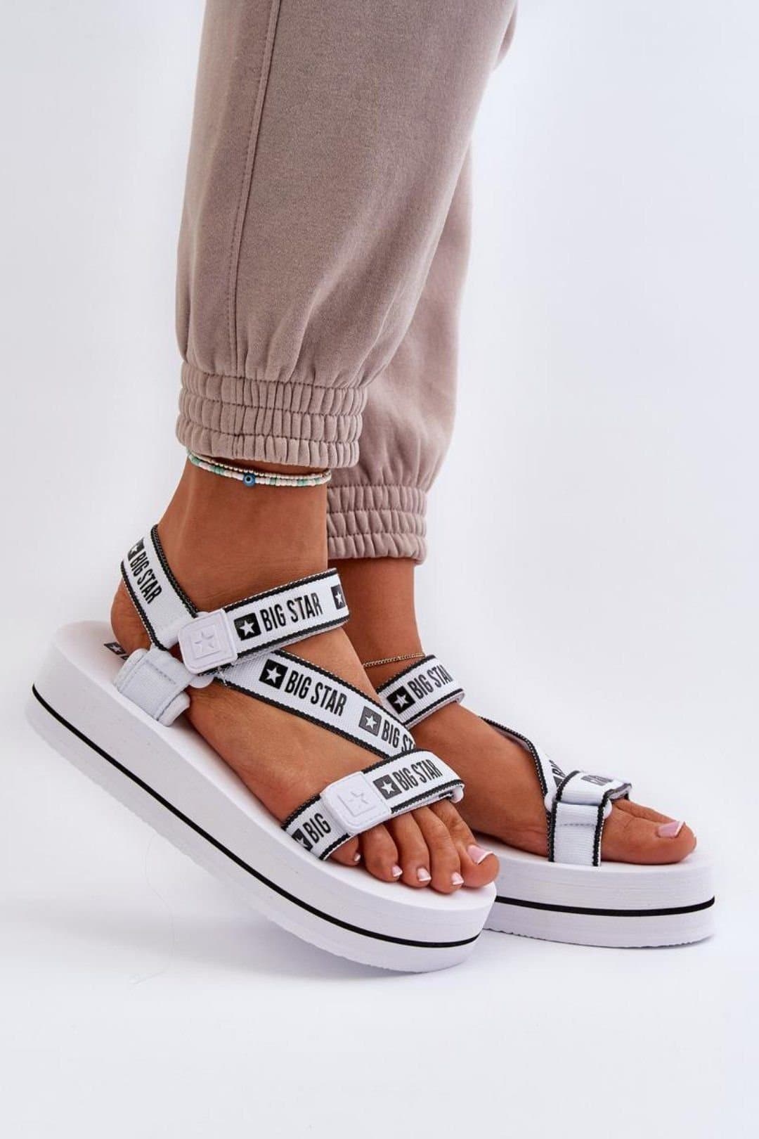 Love Lace Love Lace Women's Big Star Velcro Platform Sandals for Summer Comfort Casual in White