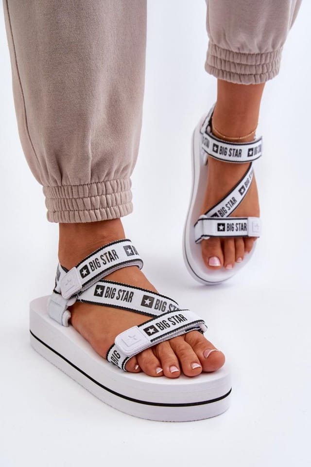 Love Lace Love Lace Women's Big Star Velcro Platform Sandals for Summer Comfort Casual in White - 3