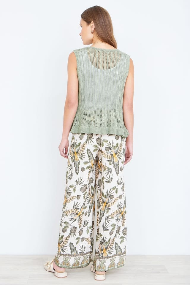Yumi Yumi Women's Bird Print Viscose Wide Leg Trousers in Cream - 3