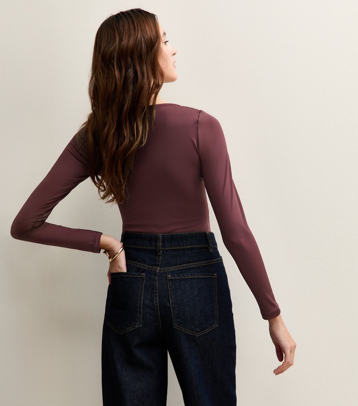 New Look Women's Dark Purple Jersey Notch Neck Long Sleeve Bodysuit New Look - 4