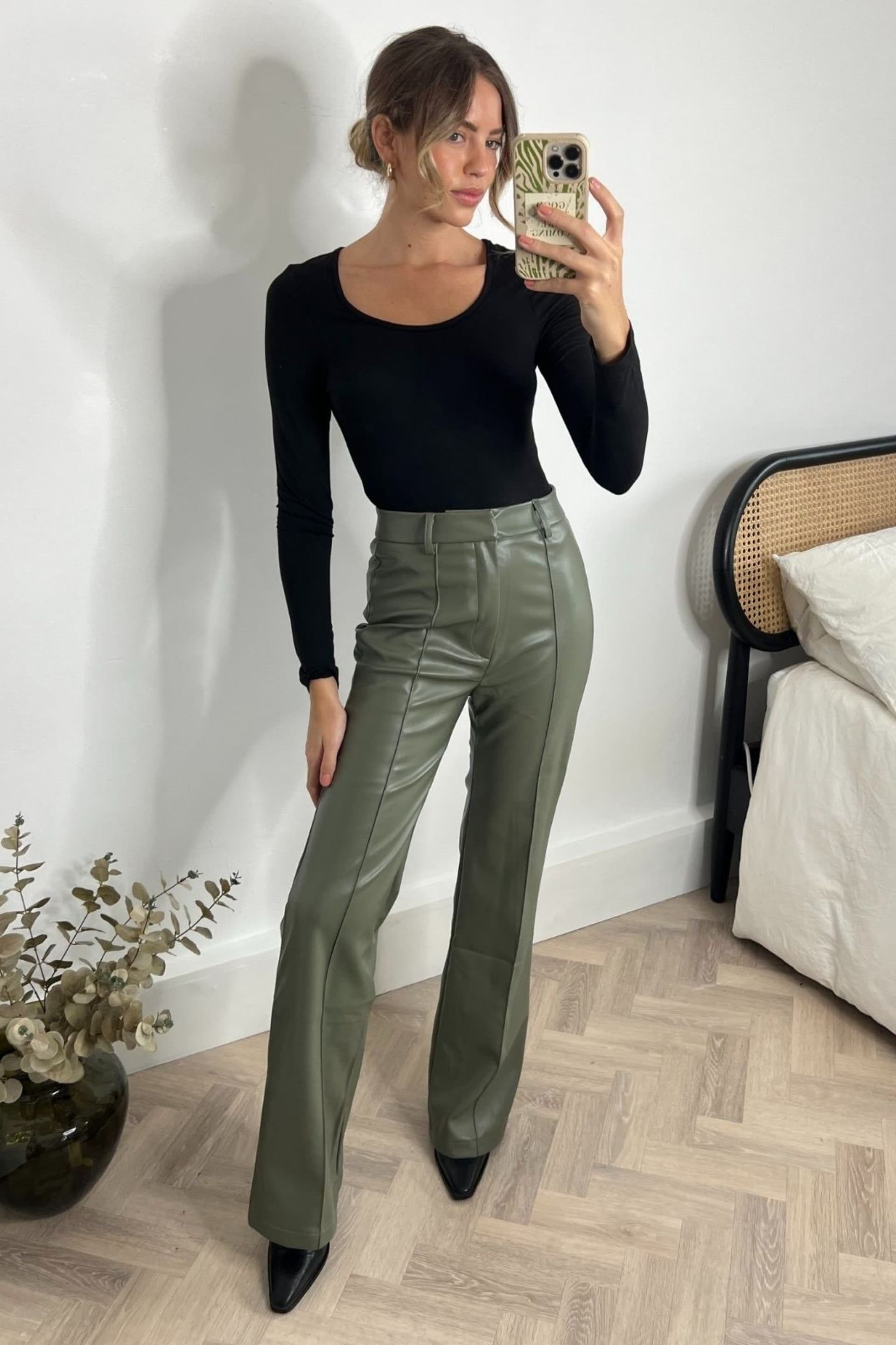 Style Cheat Style Cheat Women's Alyssa PU Flare Trouser / Olive PU in Green