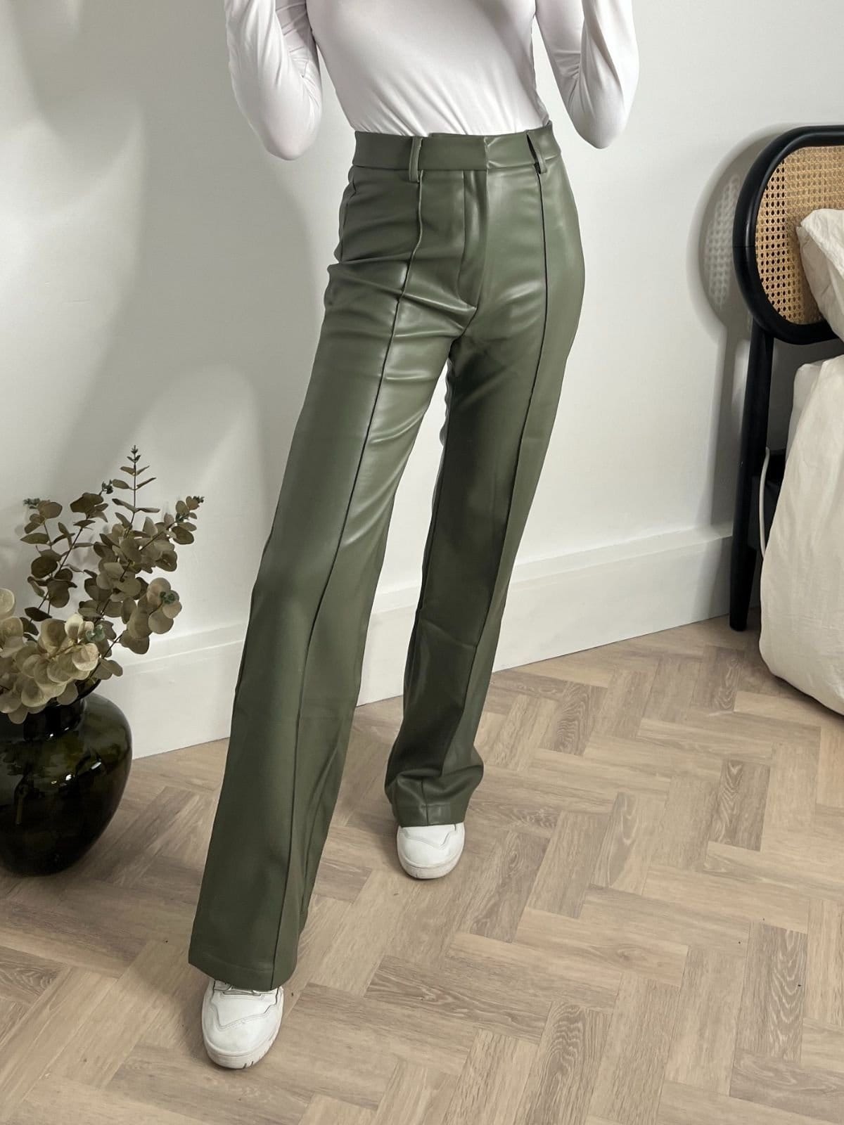Style Cheat Style Cheat Women's Alyssa PU Flare Trouser / Olive PU in Green - 4