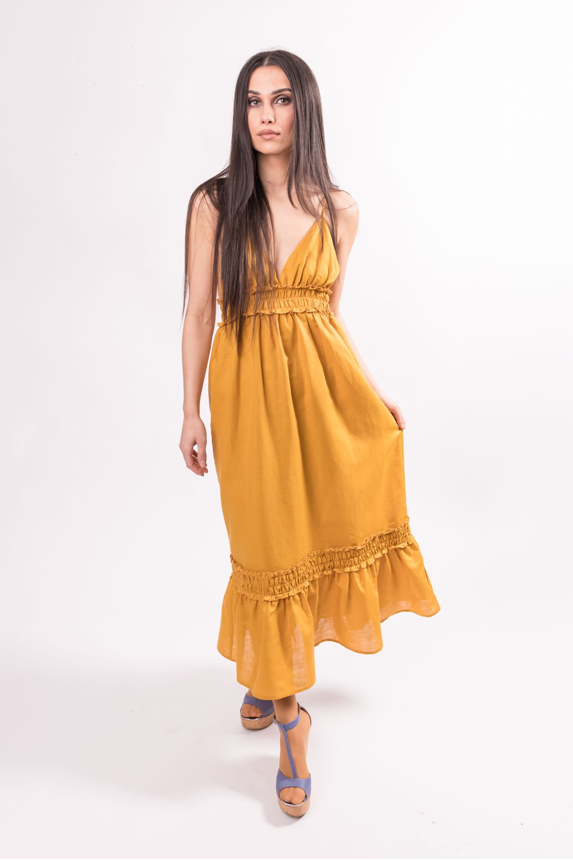BALOU BALOU Mustard Linen Maxi Dress for Women