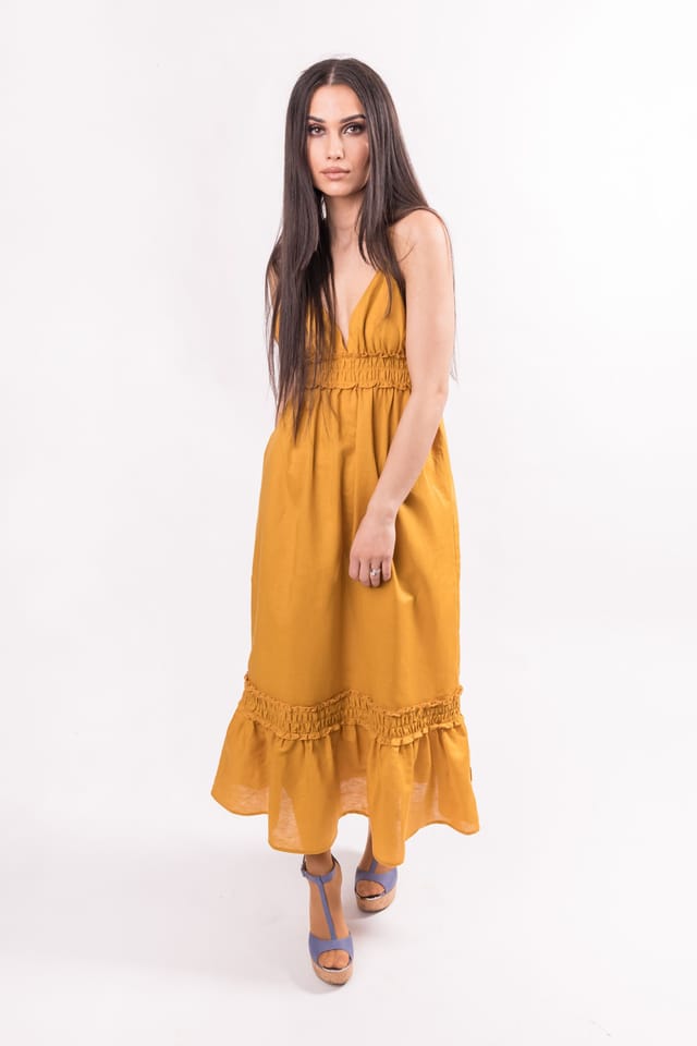 BALOU BALOU Women's Linen Maxi Dress Mustard - 2