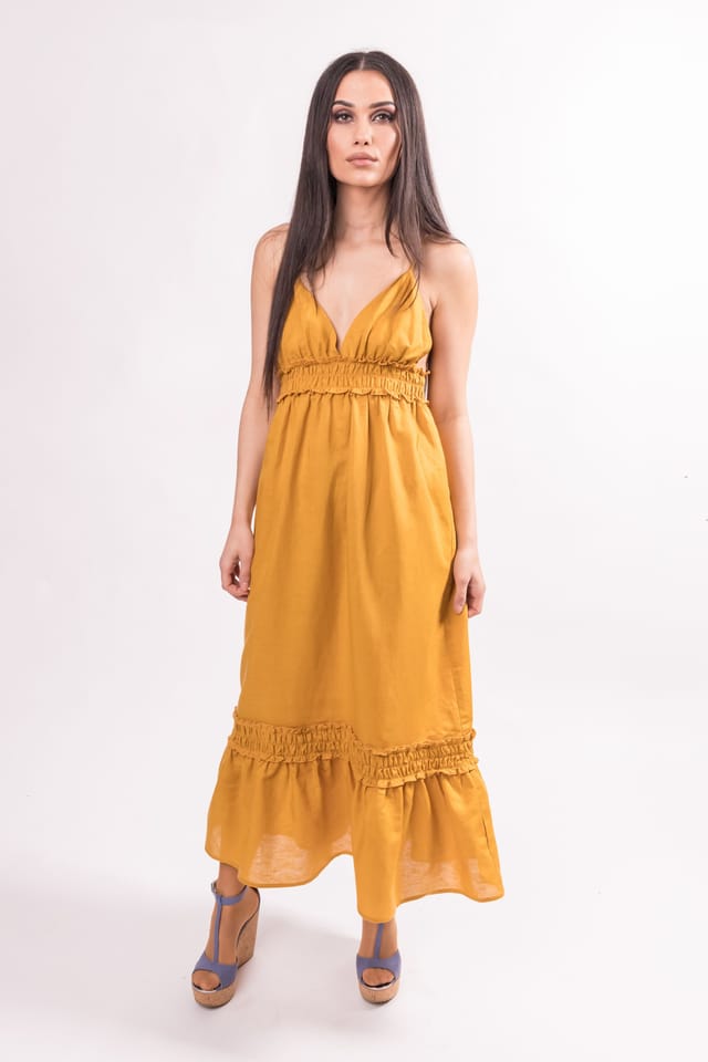 BALOU BALOU Women's Linen Maxi Dress Mustard - 3