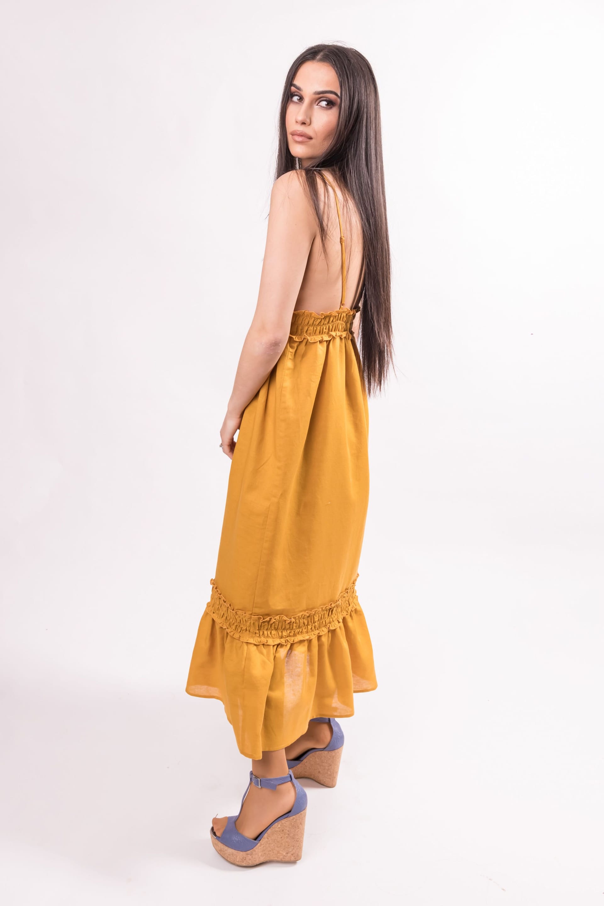 BALOU BALOU Women's Linen Maxi Dress Mustard - 4