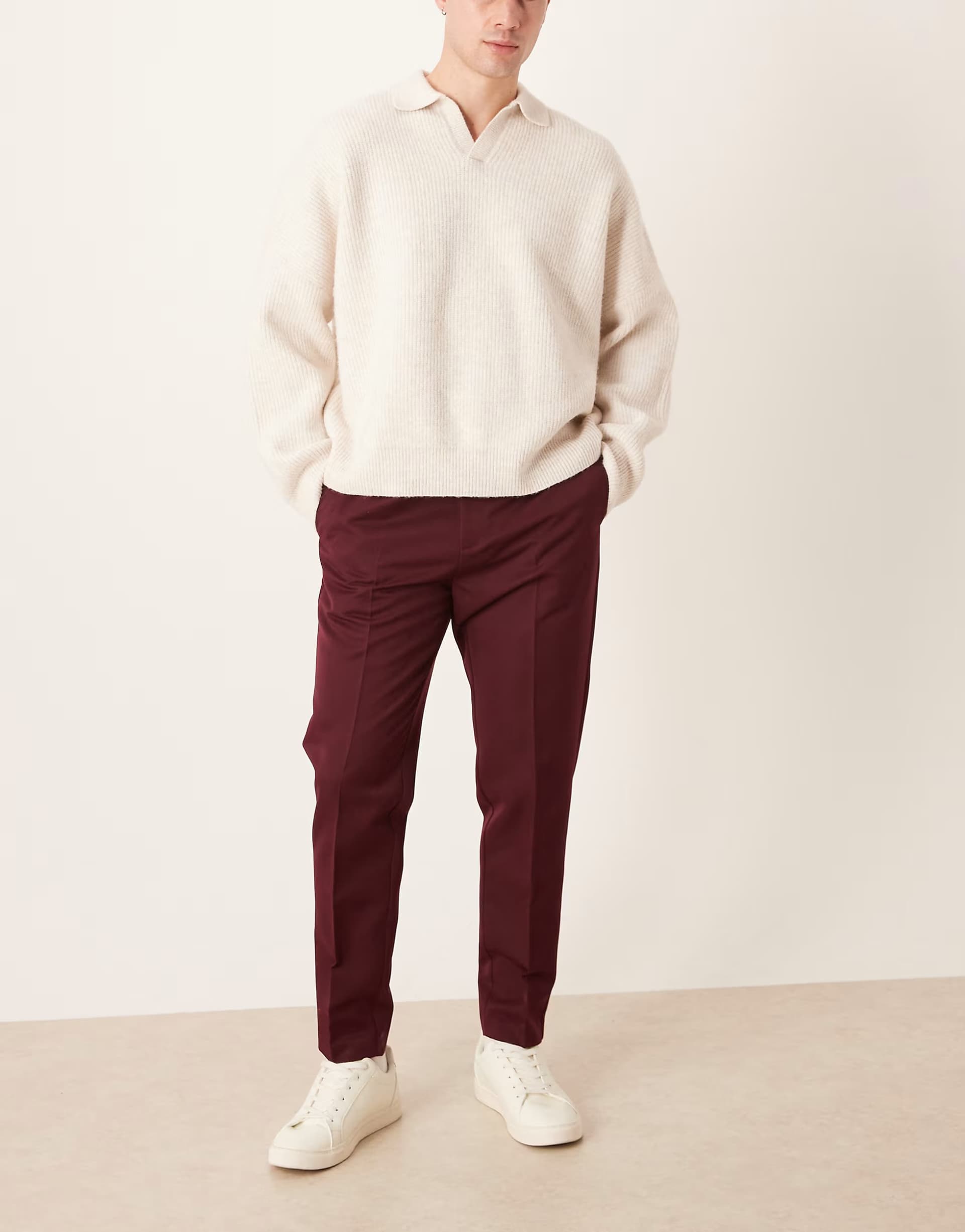 ASOS ASOS DESIGN smart tapered trousers in burgundy
