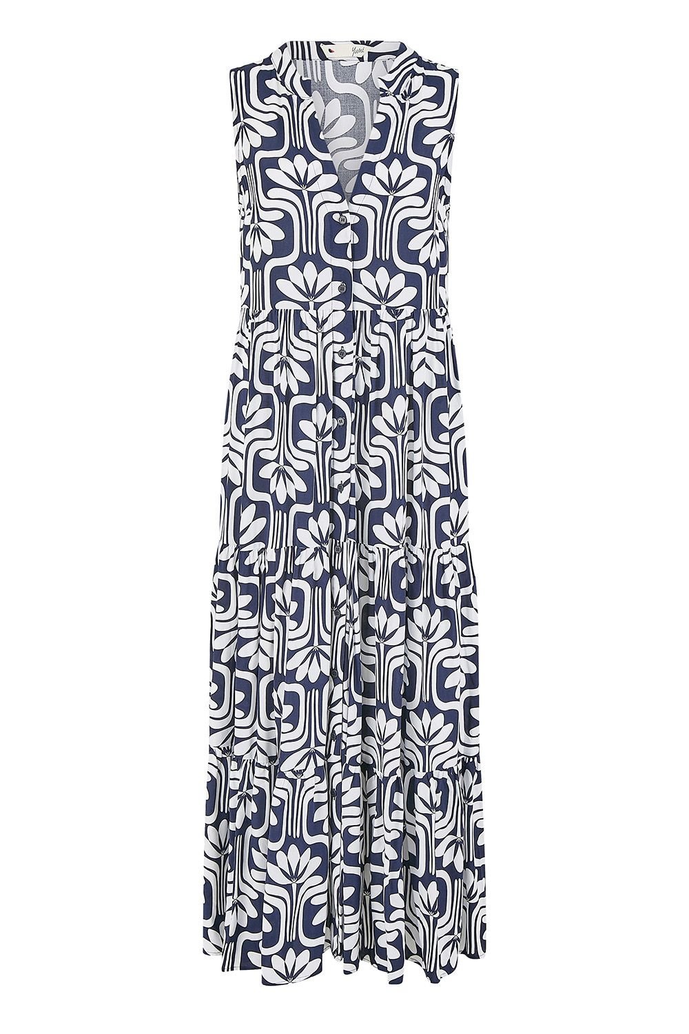 Yumi Yumi Women's Navy Retro Print Relaxed Midi Dress - 4