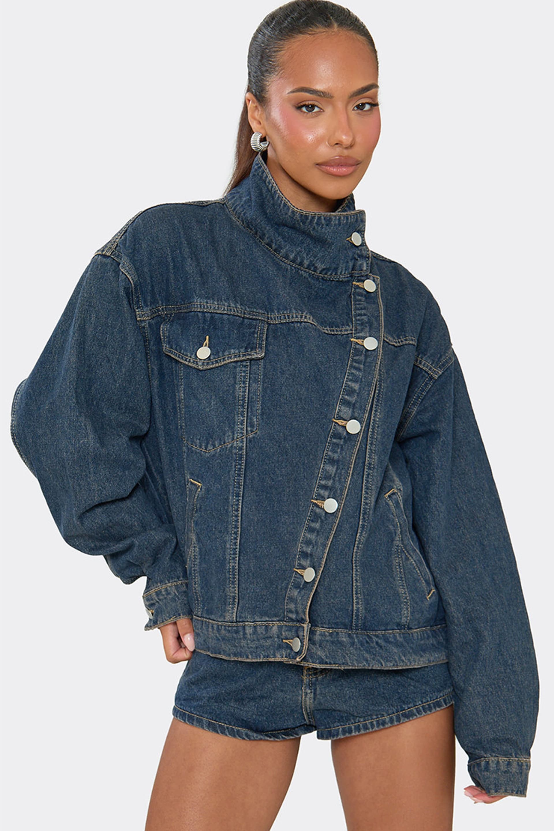 EGO EGO Women's Long Sleeve Button Denim Jacket in Dark Blue