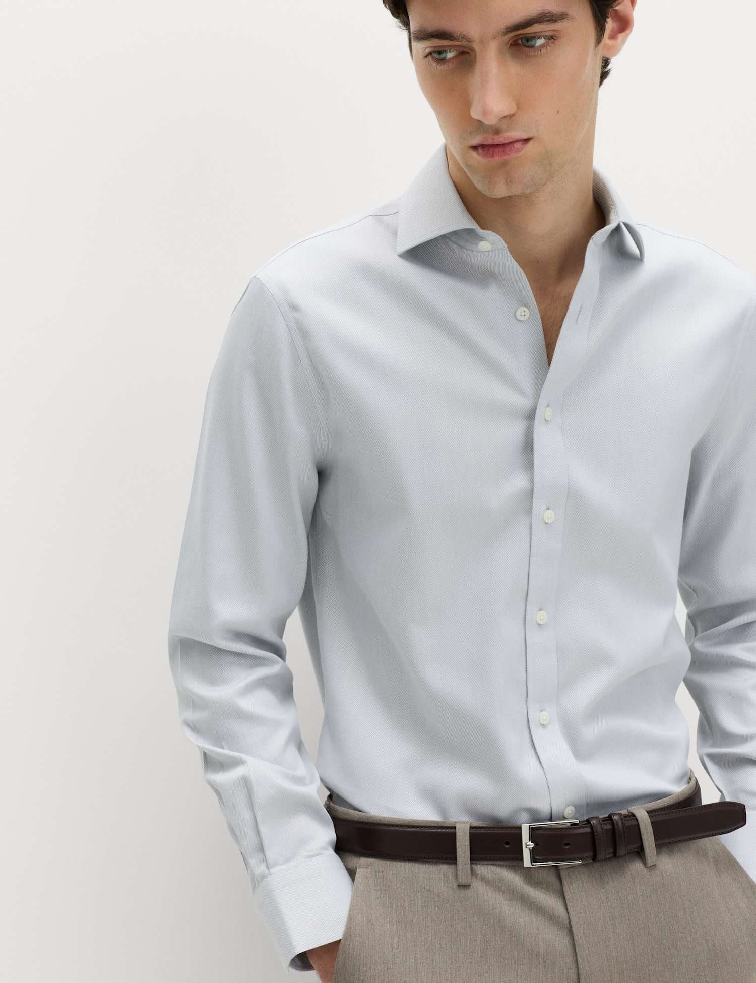 Marks & Spencer M&S Slim Fit Ultimate Non Iron Pure Cotton Textured Shirt Silver Grey