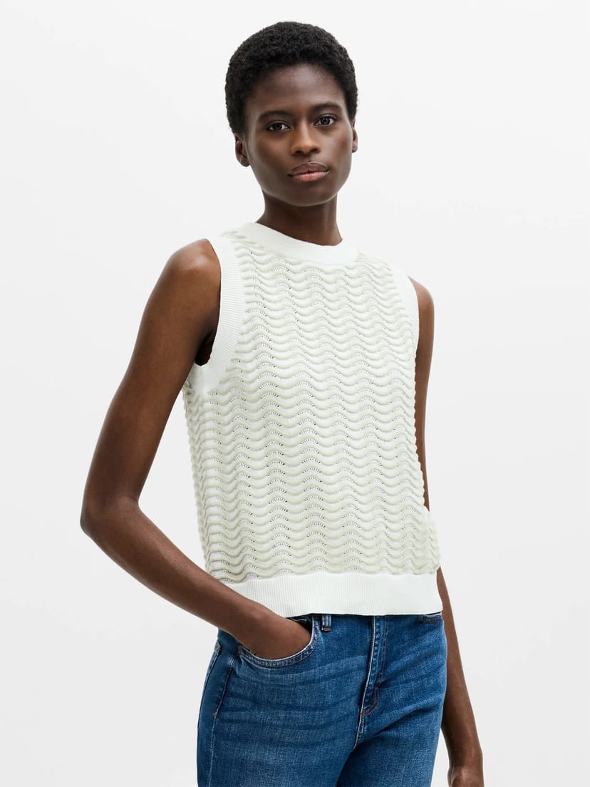 French Connection London Sleeveless Wave Knit Jumper Cream/Pistachio - 1