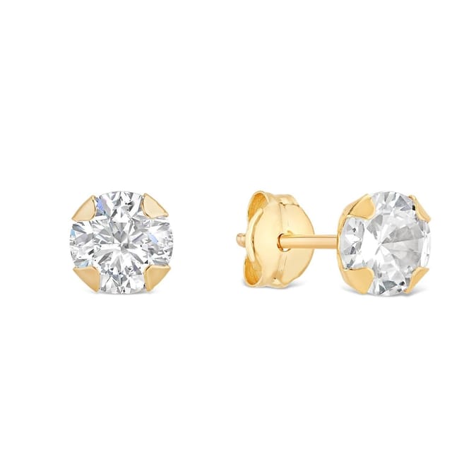 Fraser Hart Fraser Hart Women's 9ct Yellow Gold 5mm Four Claw Cubic Zirconia Stud Earrings - 2