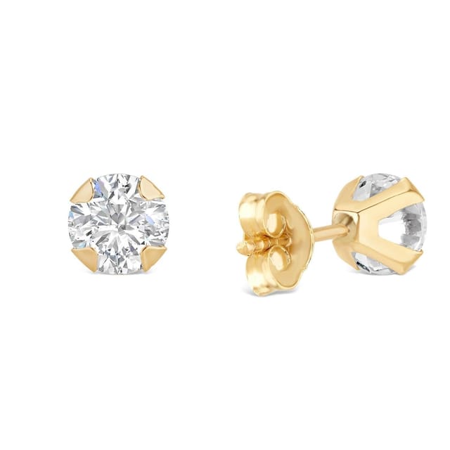 Fraser Hart Fraser Hart Women's 9ct Yellow Gold 5mm Four Claw Cubic Zirconia Stud Earrings - 3