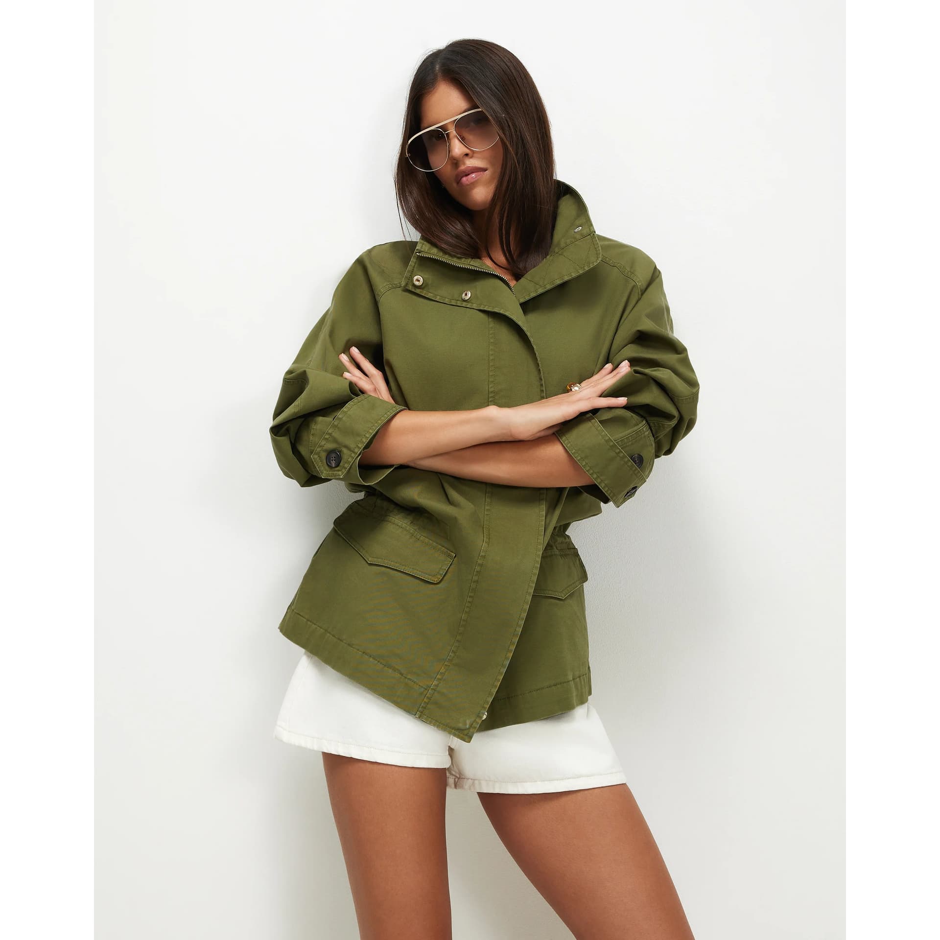 River Island River Island Womens Green Drop Hem Drawstring Utility Jacket