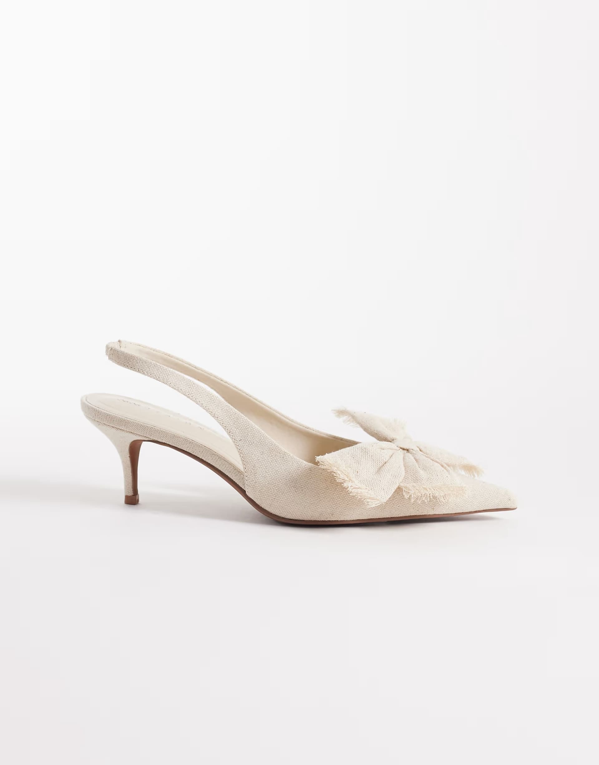 ASOS ASOS DESIGN Sleek bow detail slingback kitten heels in natural linen