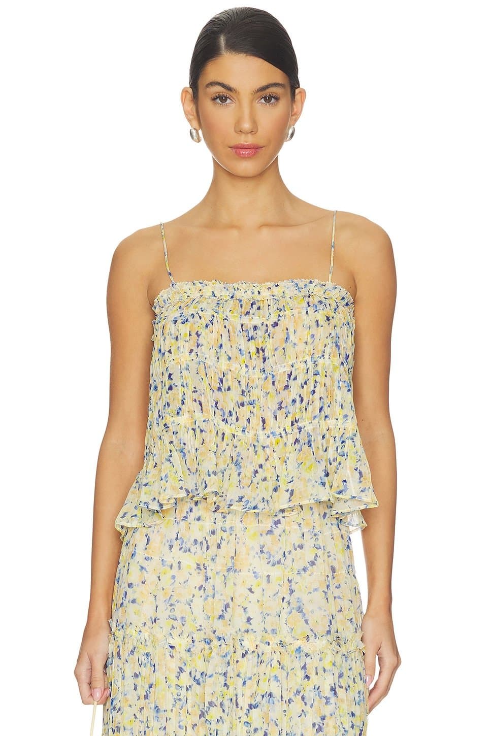 revolve Ulla Johnson Floral Silk Tank Top in Daffodil