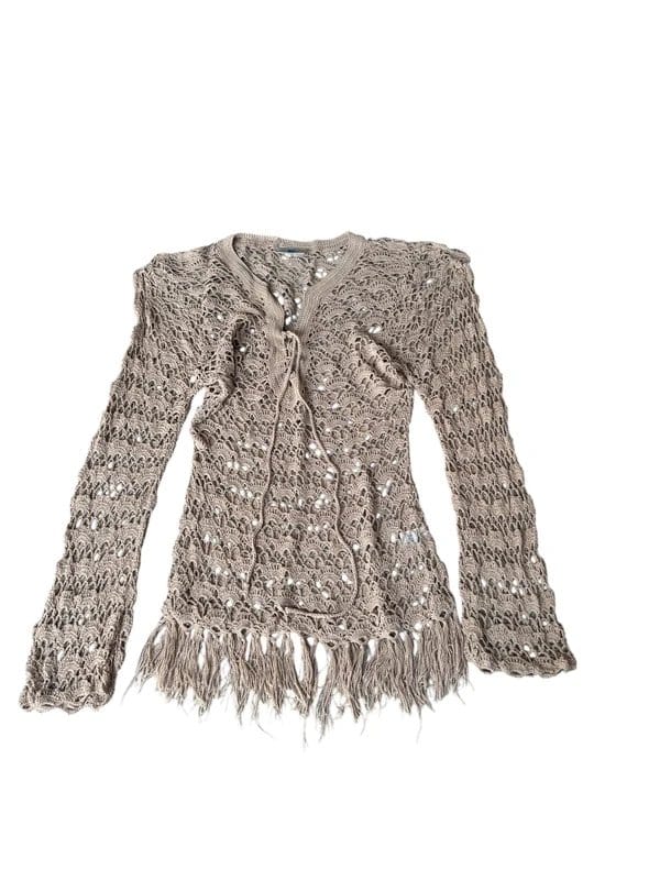 New Look Beige Crochet Jumper With Tassel Hem