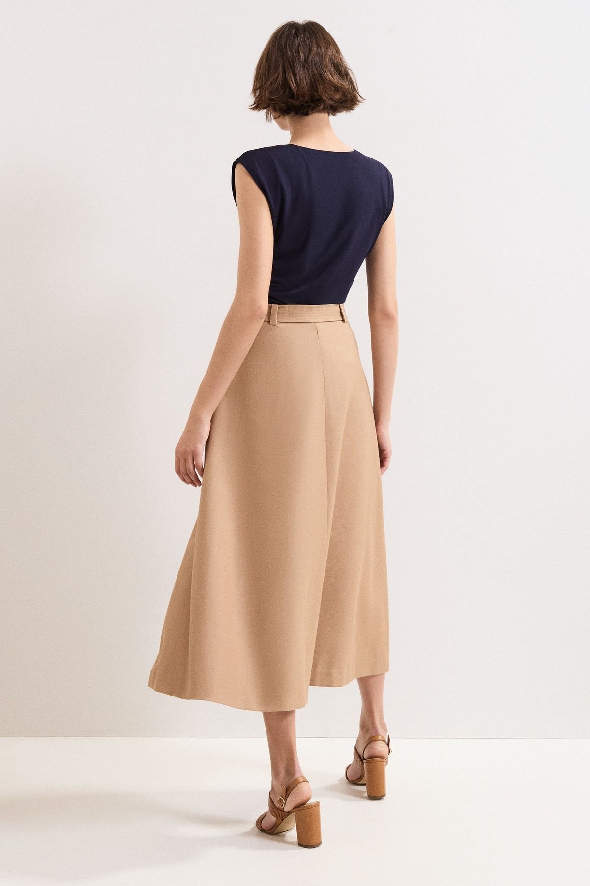 Phase Eight Phase Eight Women's Wool Blend Belted Midi Skirt in Light Tan - 4